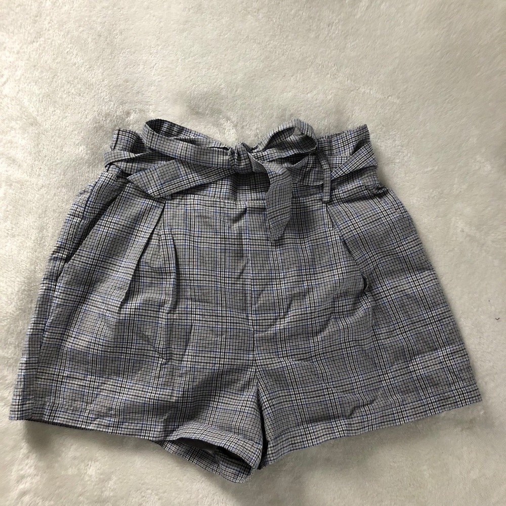 Grey Plaid, tie front shorts